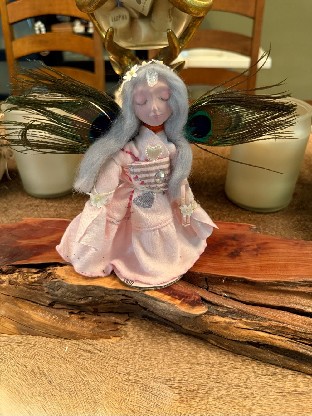 Pink Fairy Doll with Peacock Feather Wings